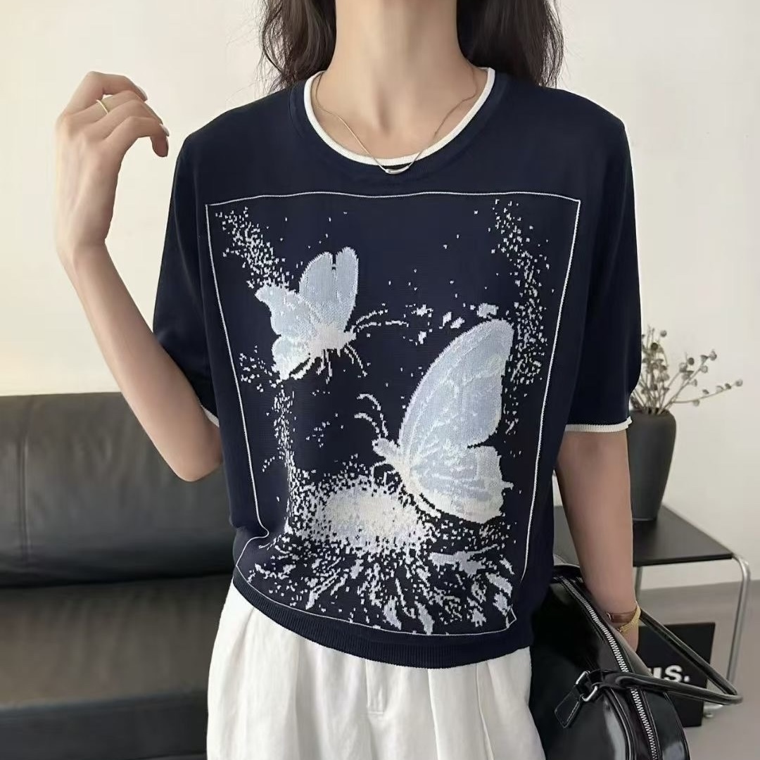 C798. BLACK BUTTERFLY SHORT SLEEVES TOP