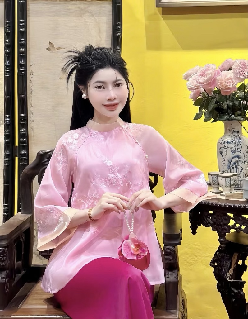 A389. SET AO BABA VOAN HOA HONG