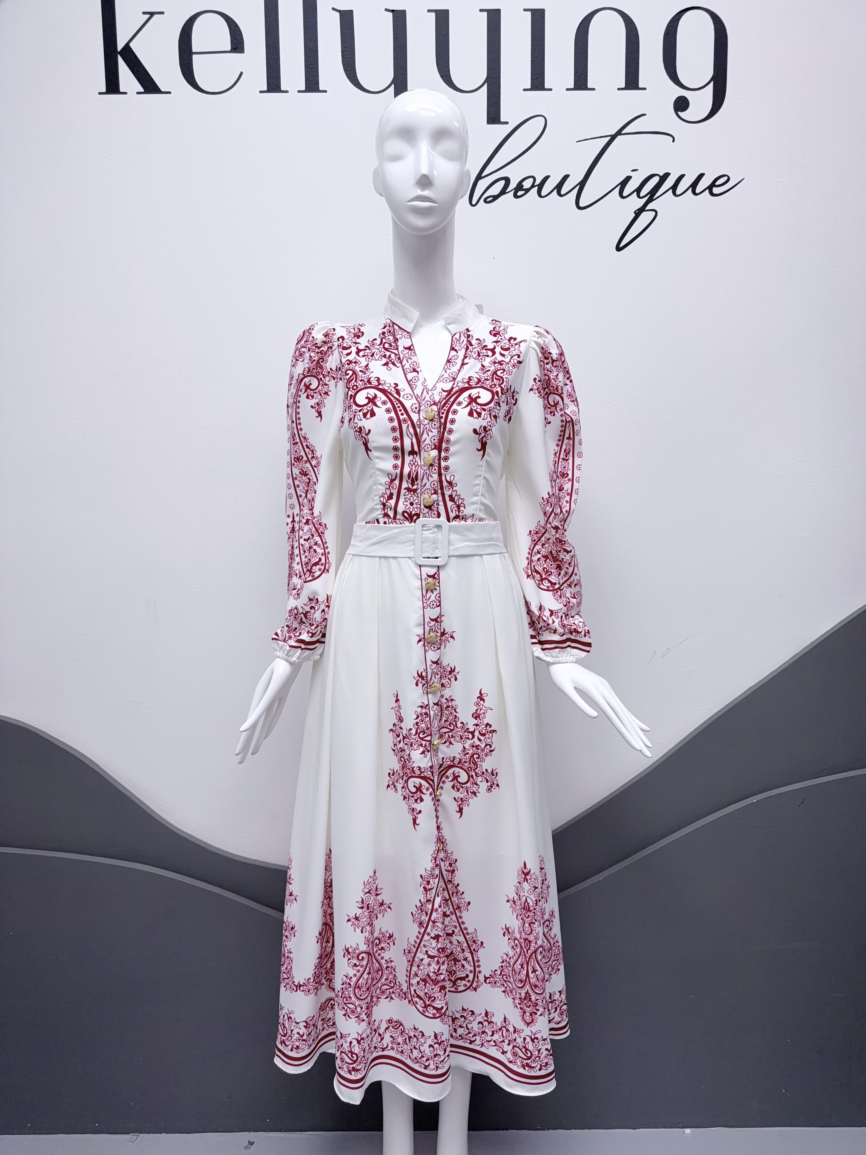 V299. HOA PINK WHITE DRESS