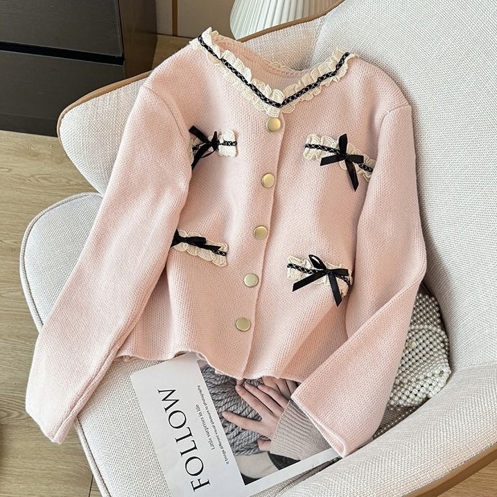 T344. CARDIGAN PINK BOWTIE