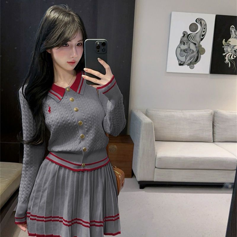 6850. SET SHORT SKIRT KNITTED GRAY