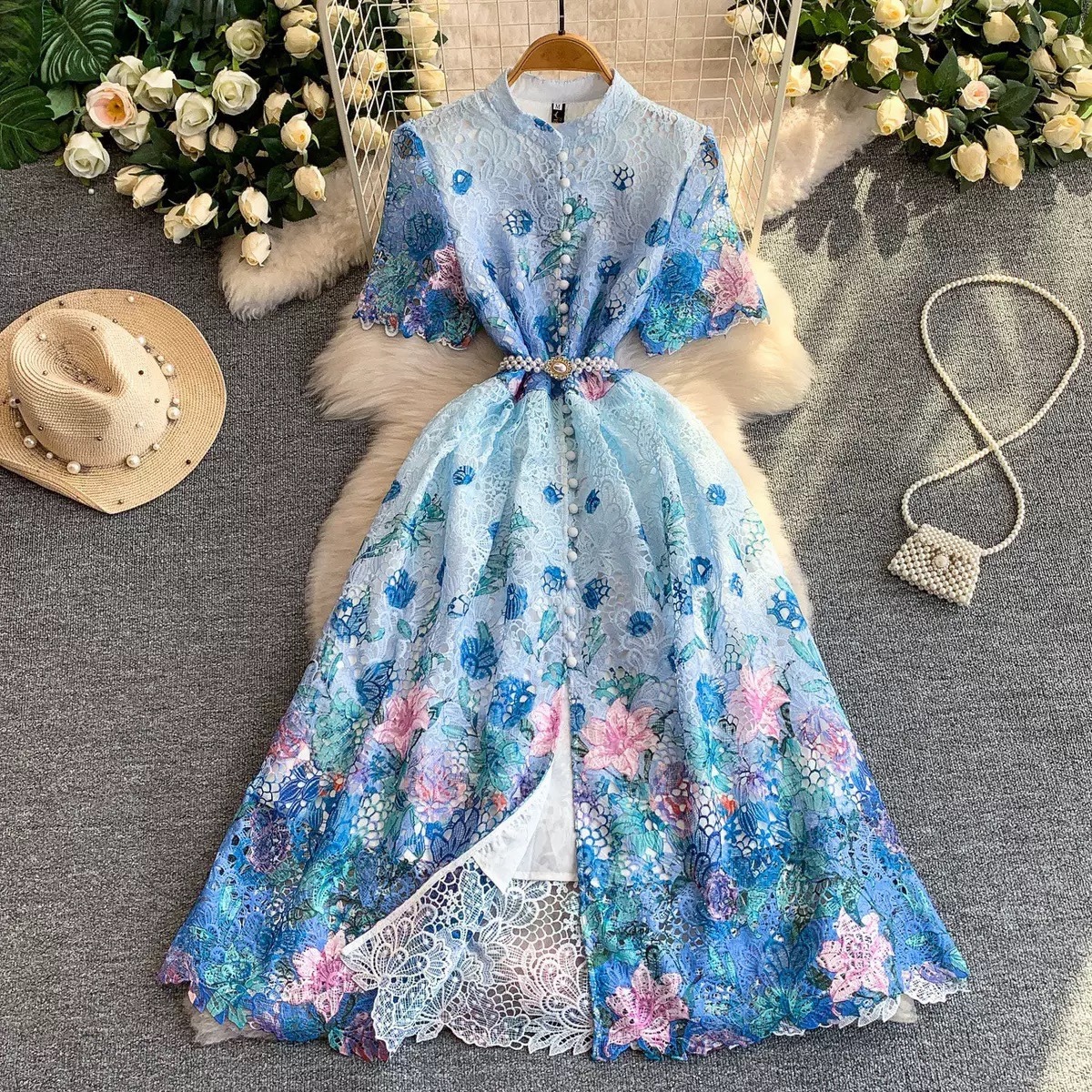 8264. LACE DRESS EXCLUSIVE BLUE