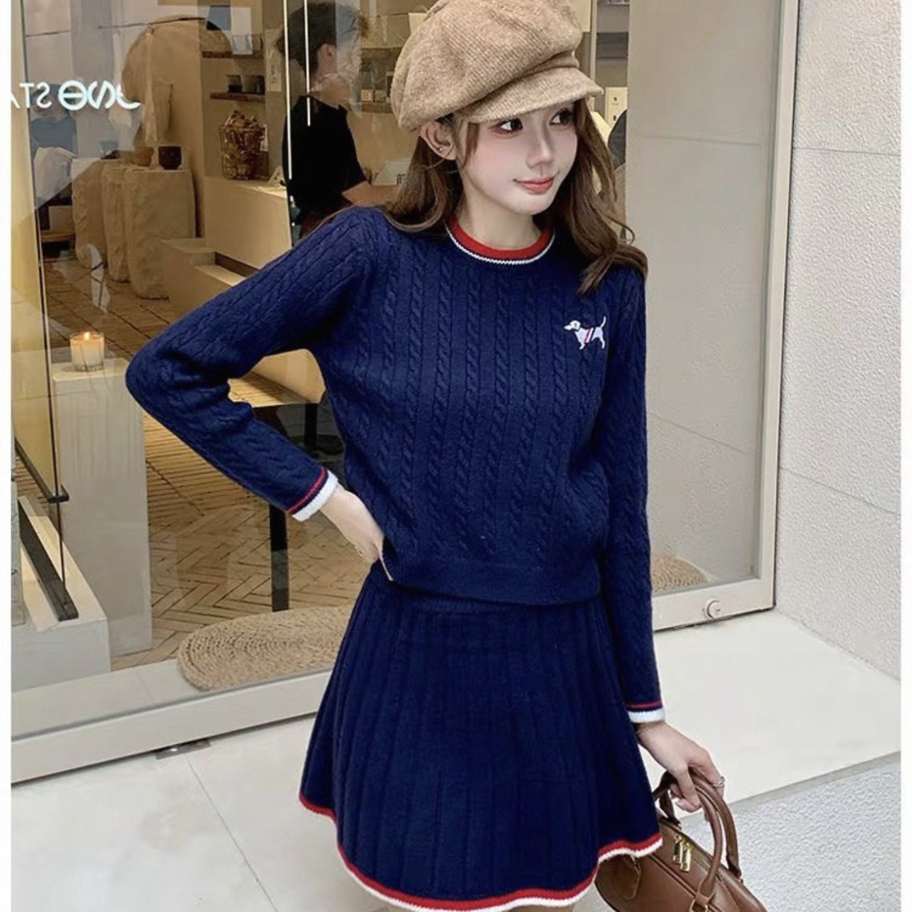 6847. SET SHORT SKIRT KNITTED NAVI BLUE