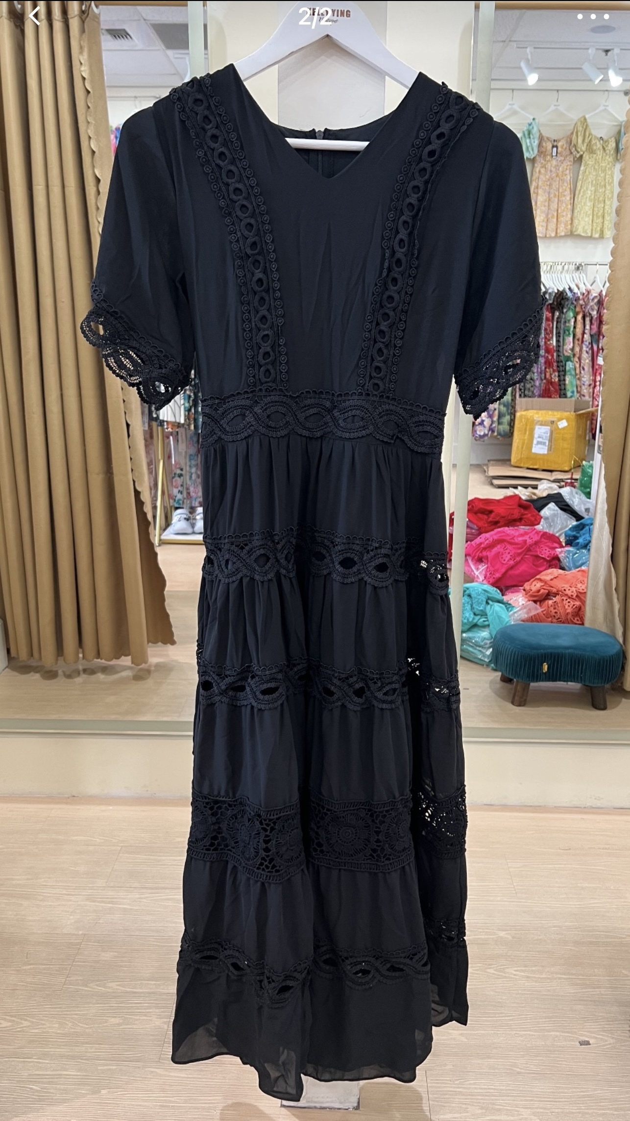 V976. V NECK BLACK DRESS