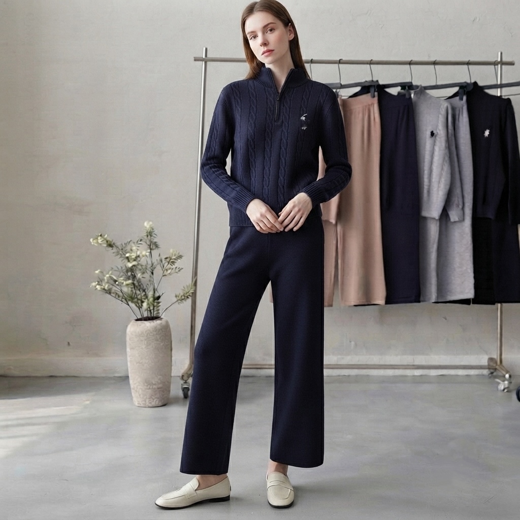 6945. SET LONG PANT KNITTED BLUE DT