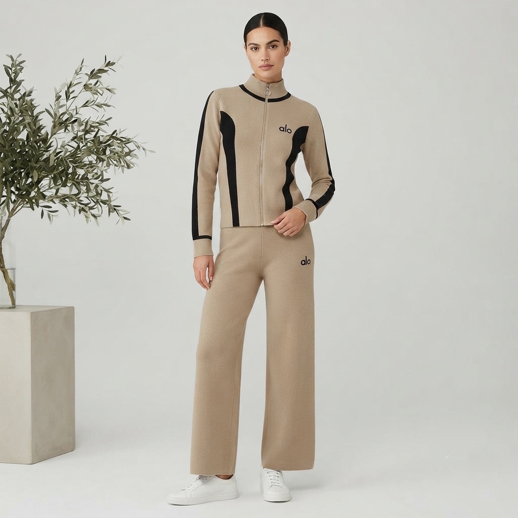 6906. SET LONG PANT KNITTED KHAKI DT