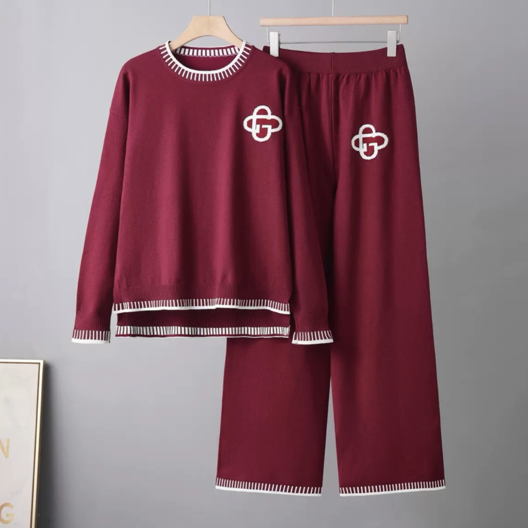 6964. SET LONG PANT KNITTED RED DT