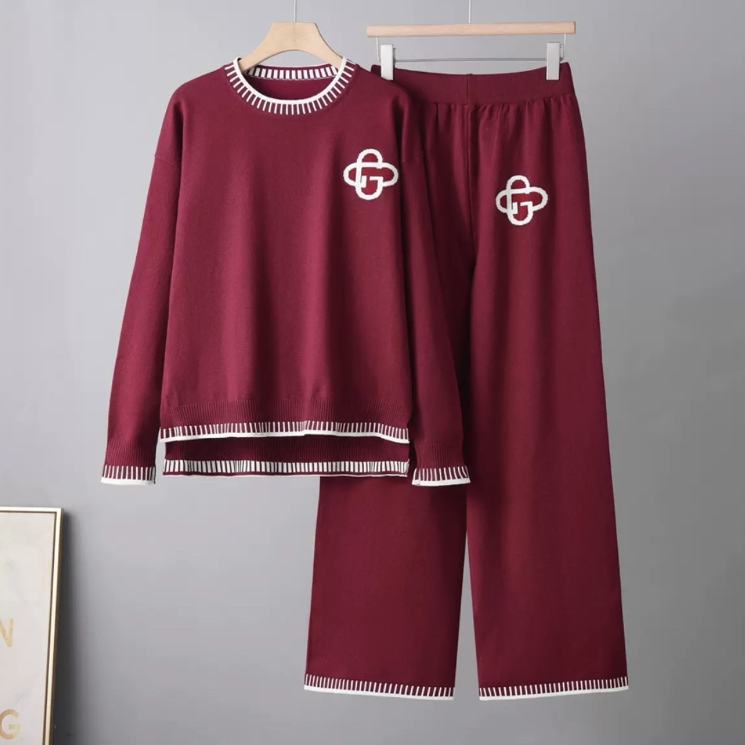 6964. SET LONG PANT KNITTED RED DT