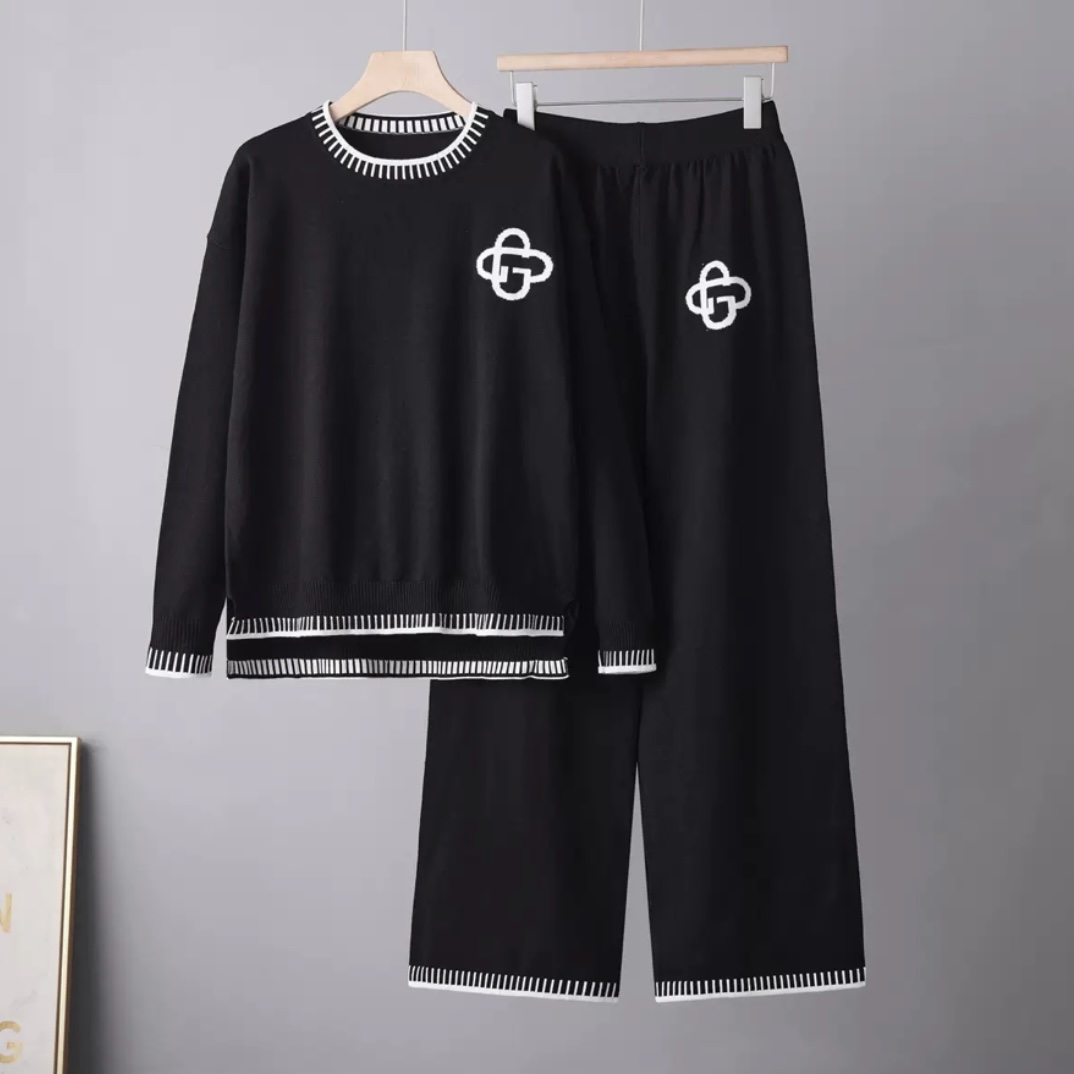 6963. SET LONG PANT KNITTED BLACK DT