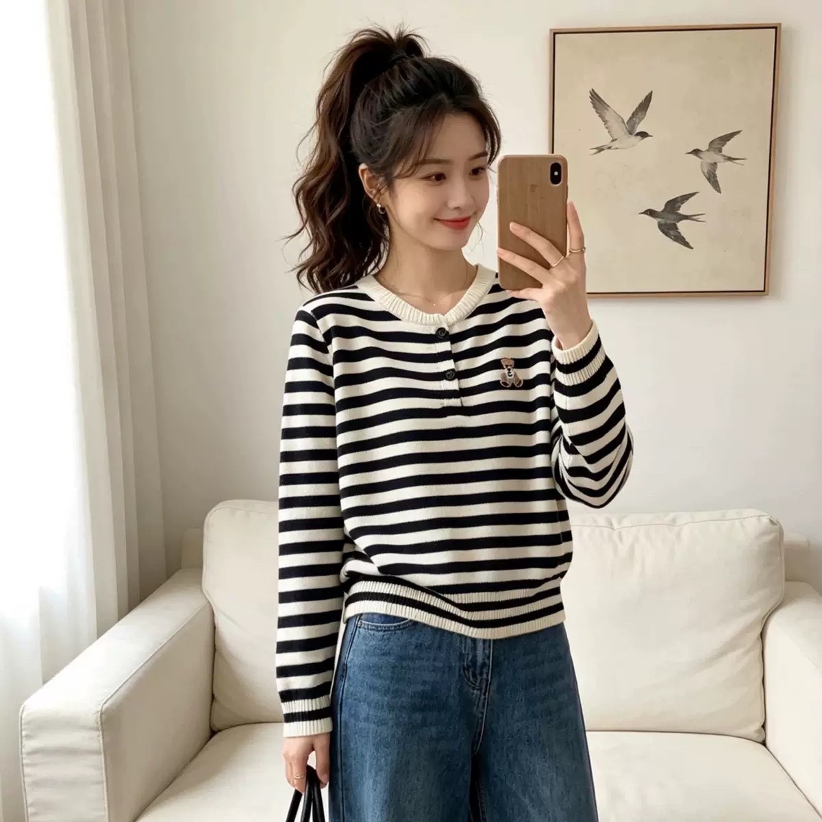 C1185. KNITTED TOP LONG SLEEVES NAVY