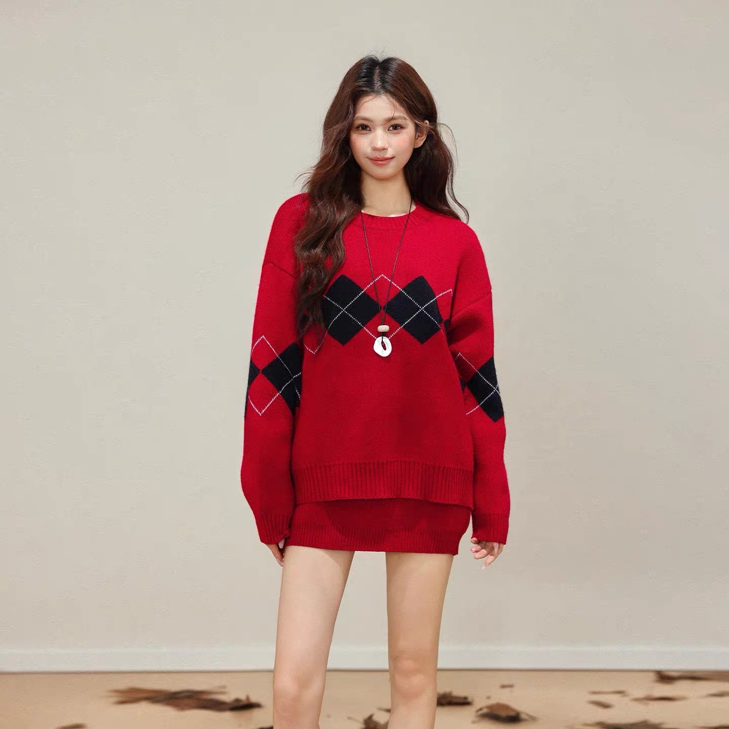 6874. SET SHORT SKIRT KNITTED RED