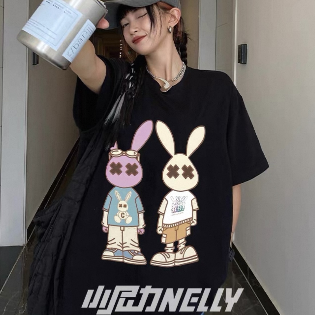 1682. BUNNY BLACK TEE