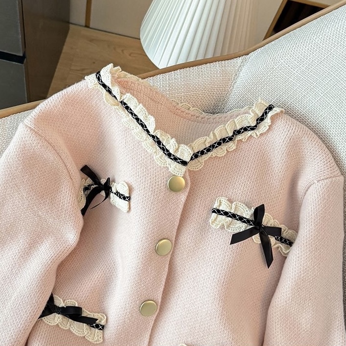 T344. CARDIGAN PINK BOWTIE