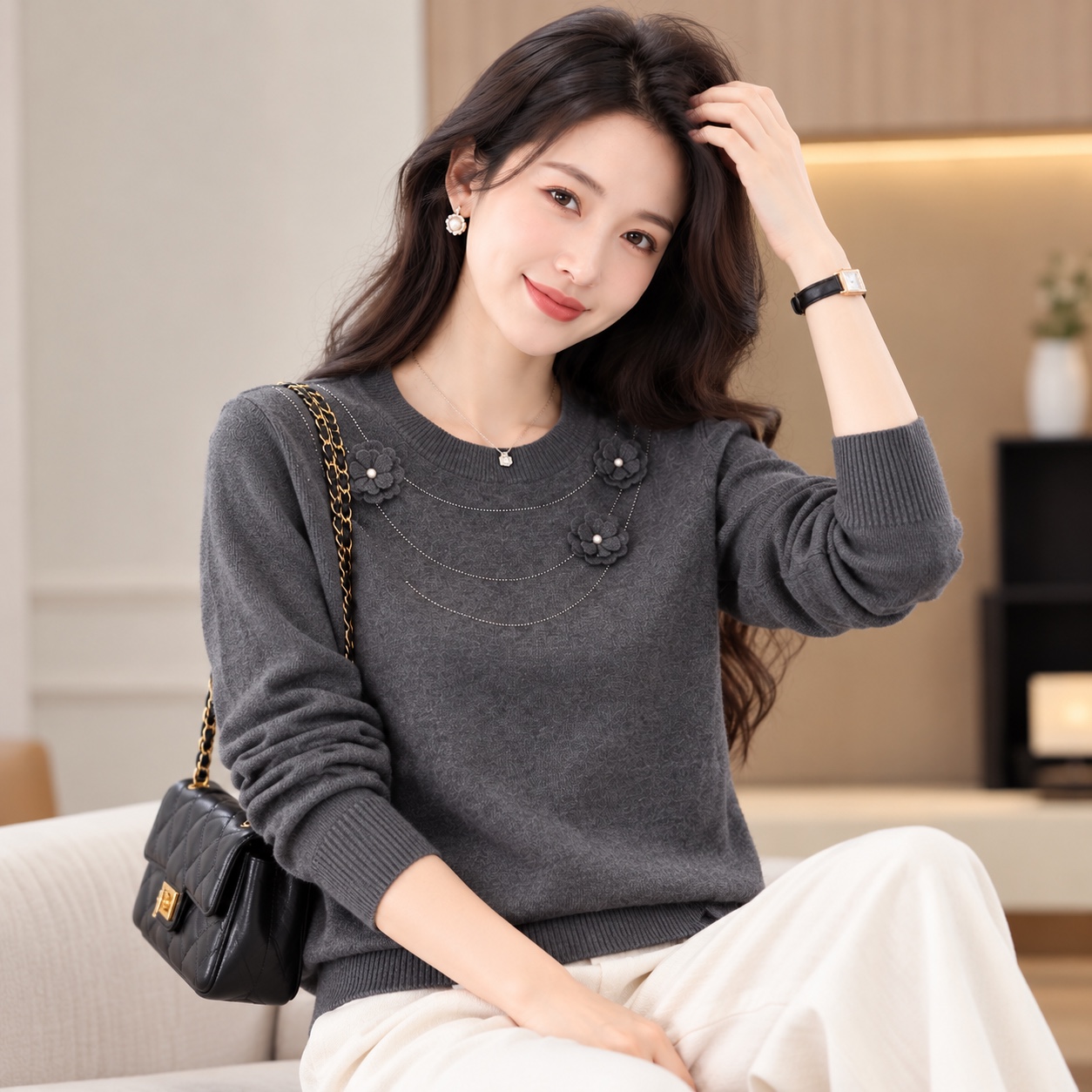 C1250. MONTAGHI TOP LONG SLEEVES GREY