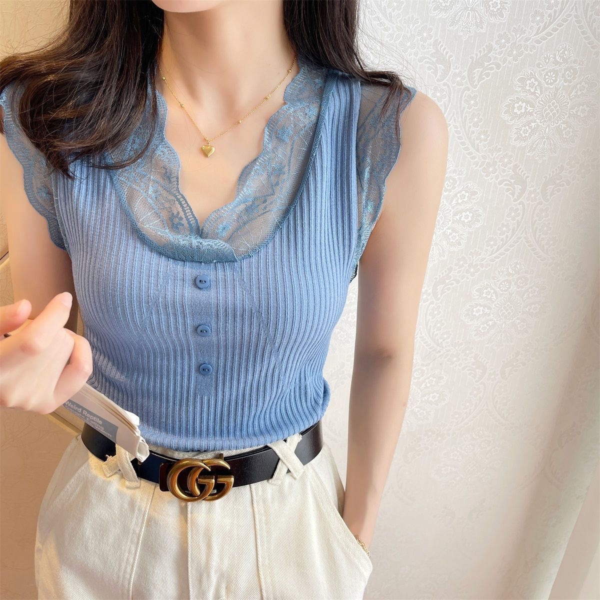 C836. LACE TOP CAMISOLE BLUE