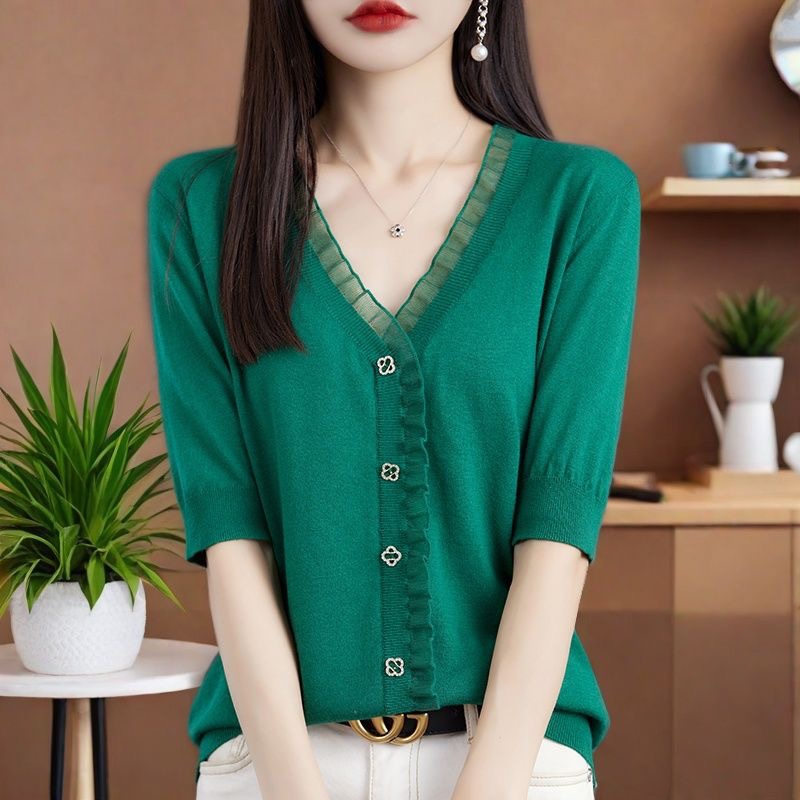 C807. GREEN SHORT SLEEVES TOP