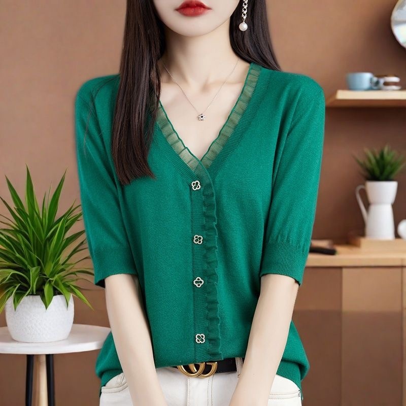 C807. GREEN SHORT SLEEVES TOP