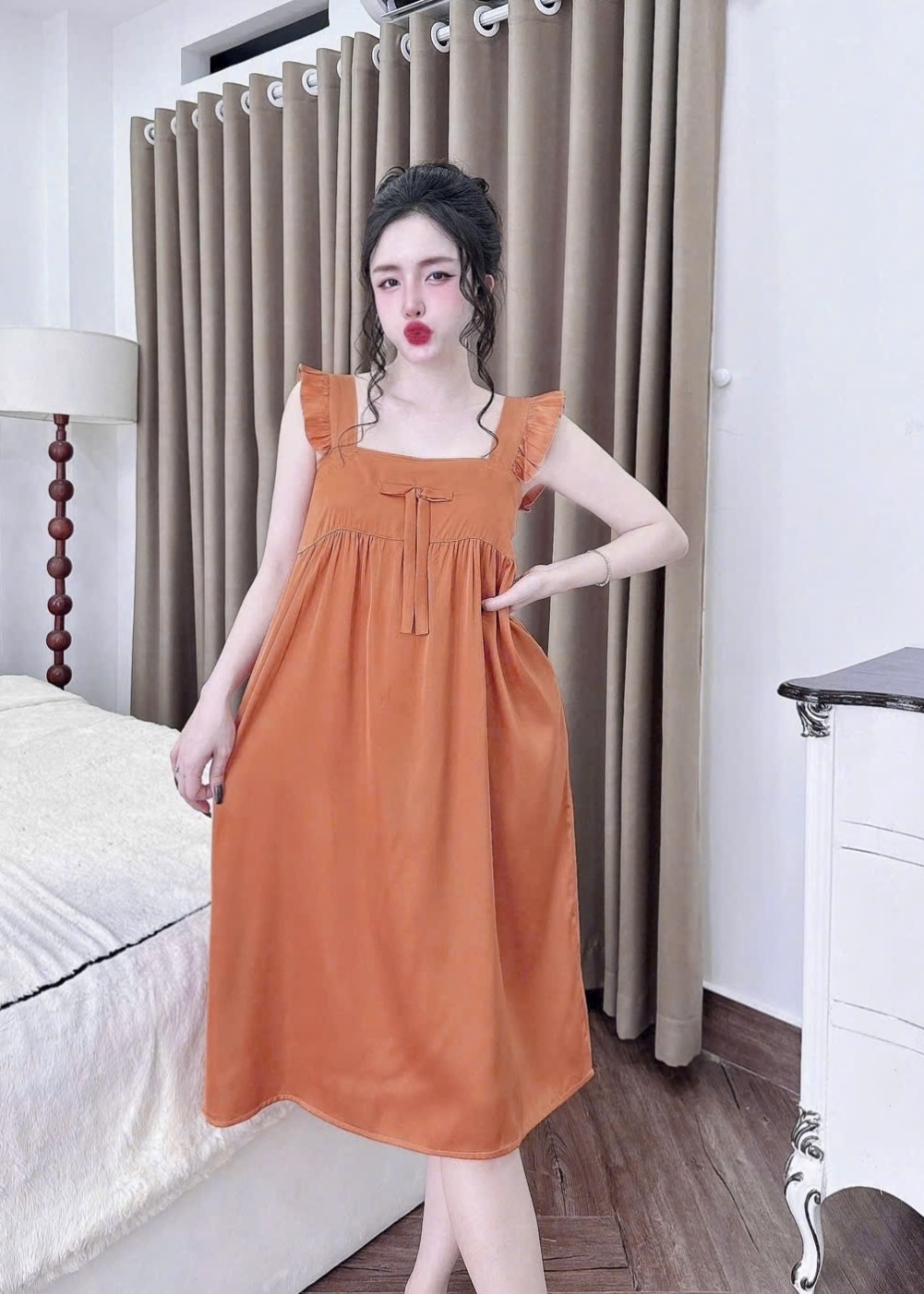 V1150. SLEEPWEAR DRESS ORANGE