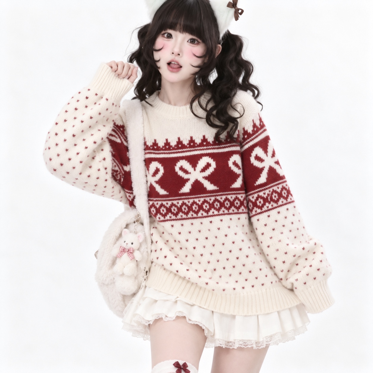 T572. SWEATER BOW WHITE