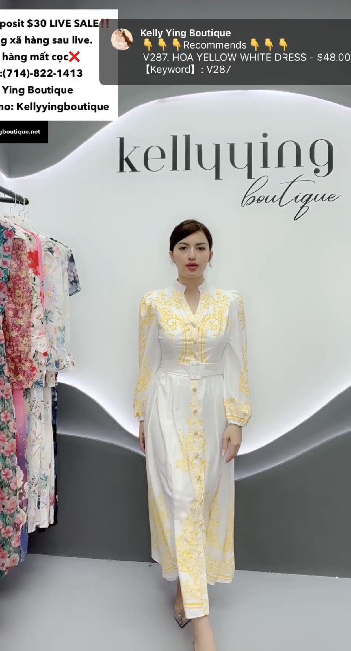 V287. HOA YELLOW WHITE DRESS