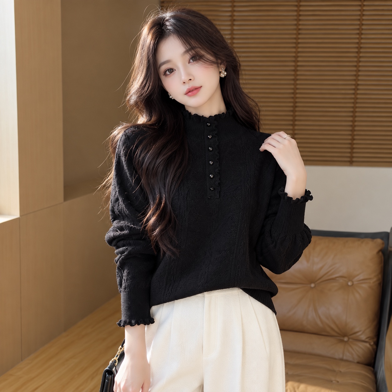 C1308. MONTAGHI TOP LONG SLEEVES BLACK