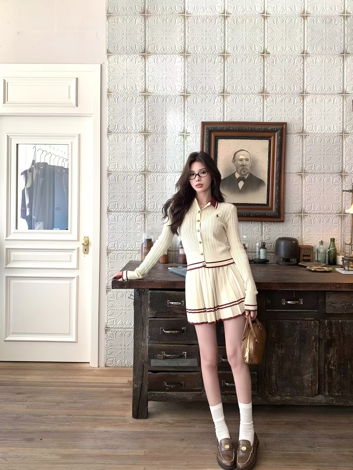 6849. SET SHORT SKIRT KNITTED WHITE