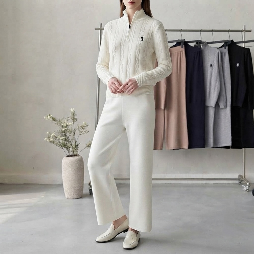 6943. SET LONG PANT KNITTED WHITE DT
