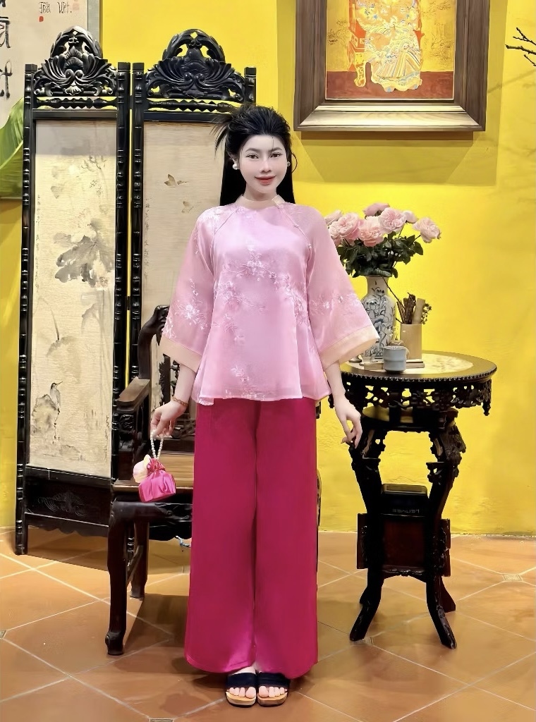 A389. SET AO BABA VOAN HOA HONG