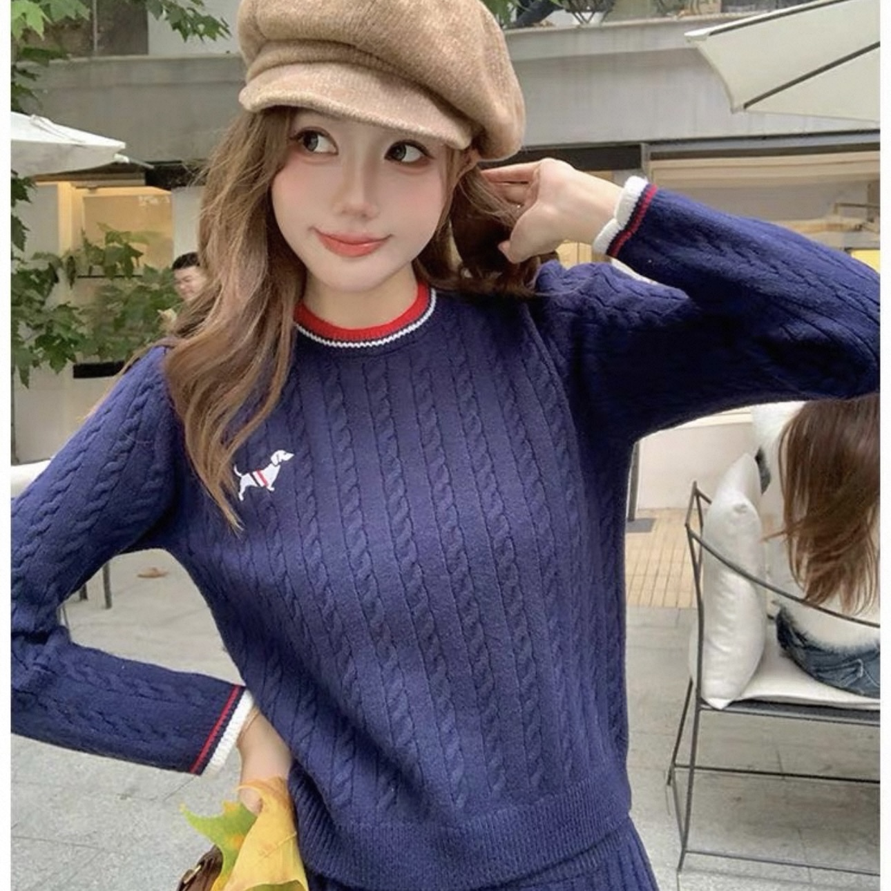 6854. SET SHORT SKIRT KNITTED BLUE