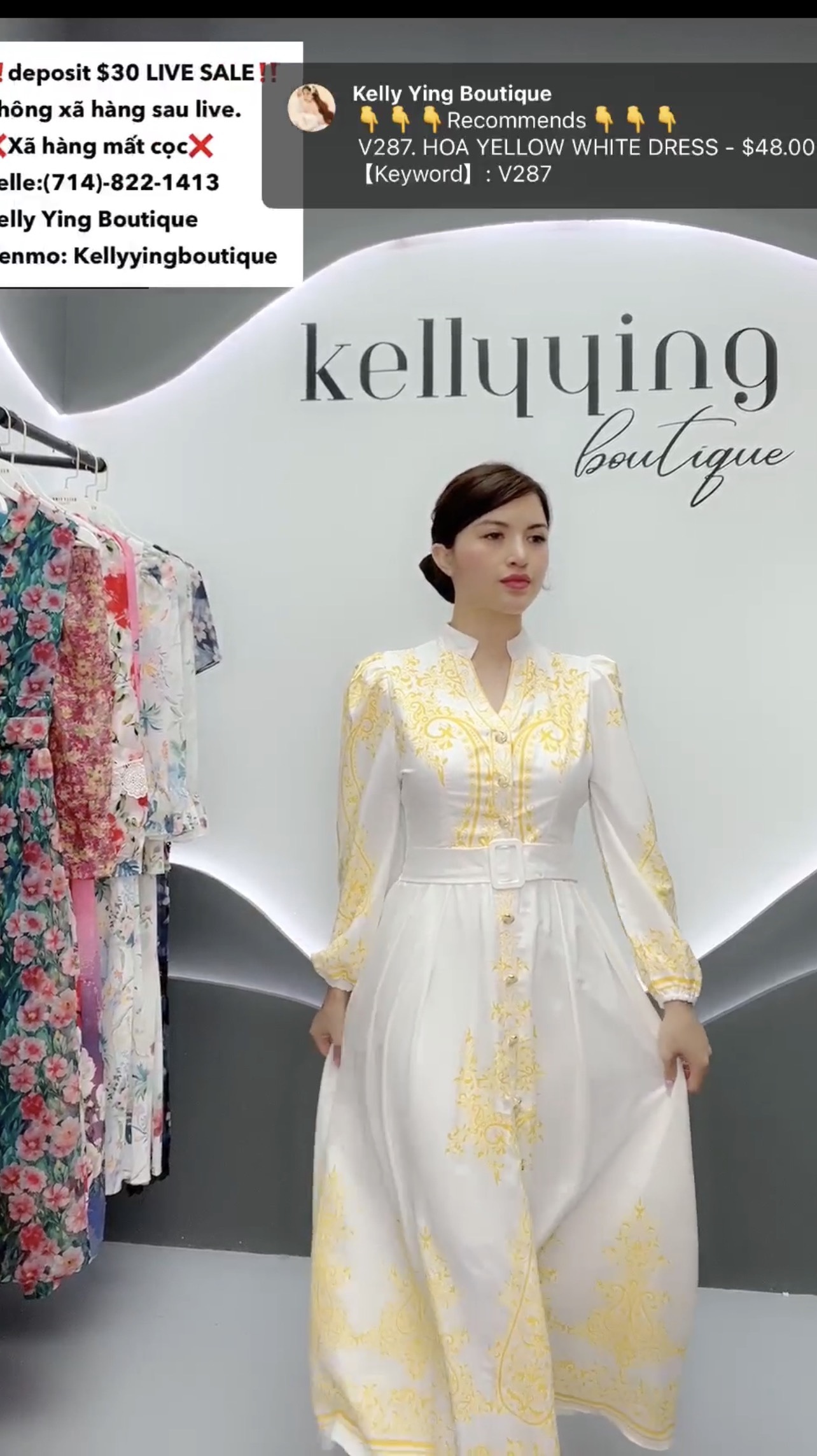 V287. HOA YELLOW WHITE DRESS