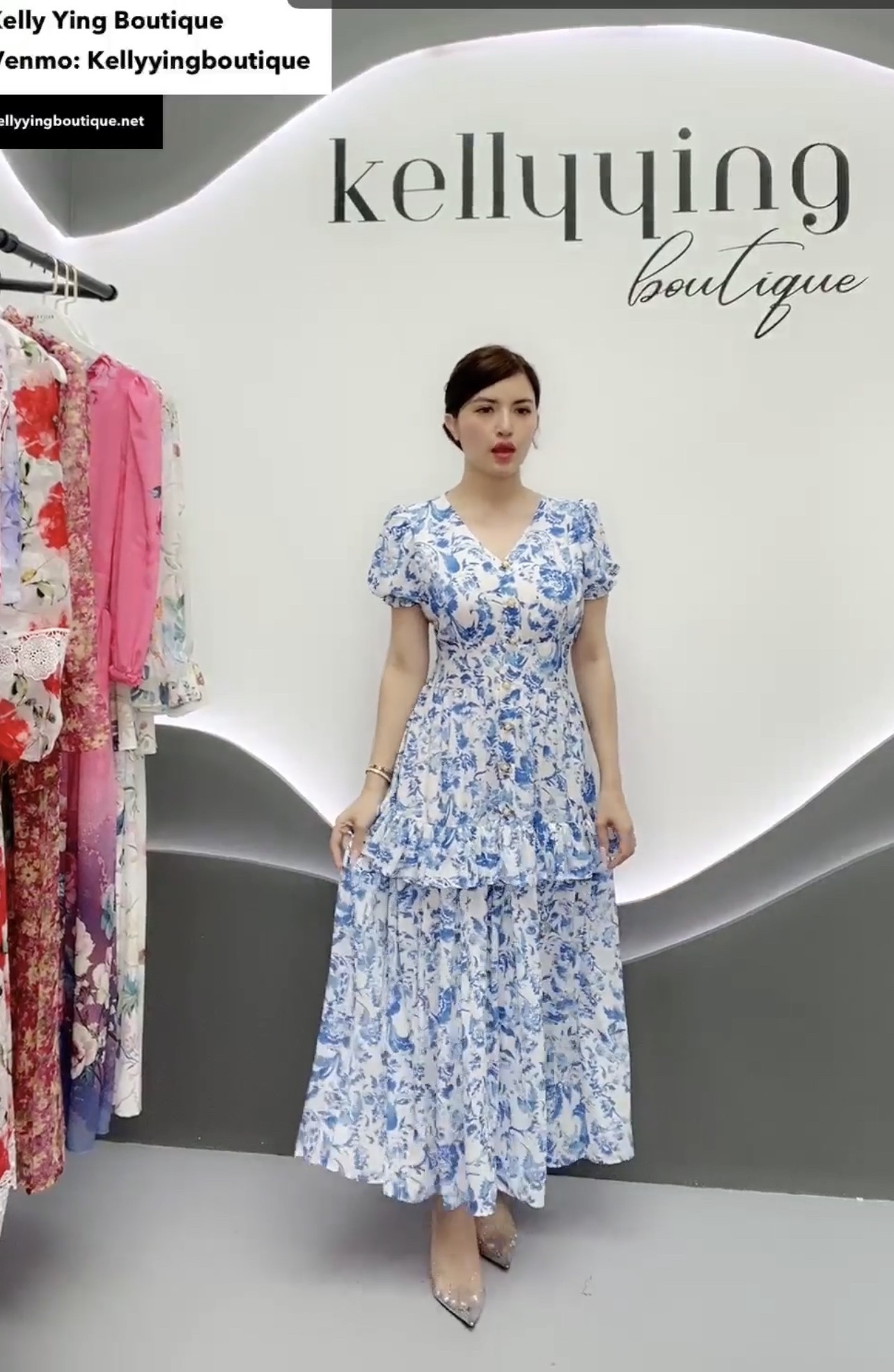 V258. HOA BLUE WHITE DRESS