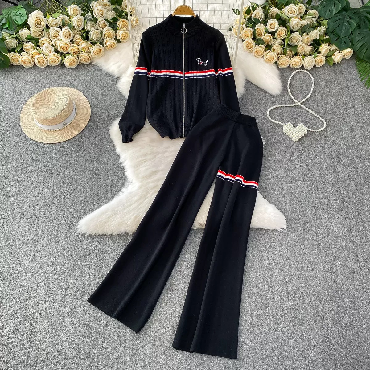 6837. SET LONG PANT KNITTED BLACK