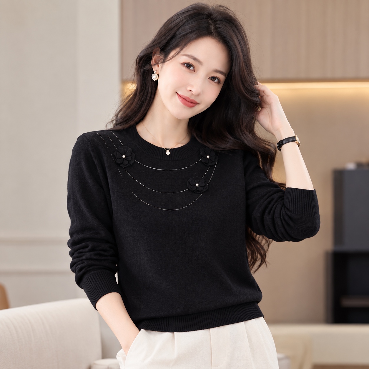 C1251. MONTAGHI TOP LONG SLEEVES NAVY BLUE