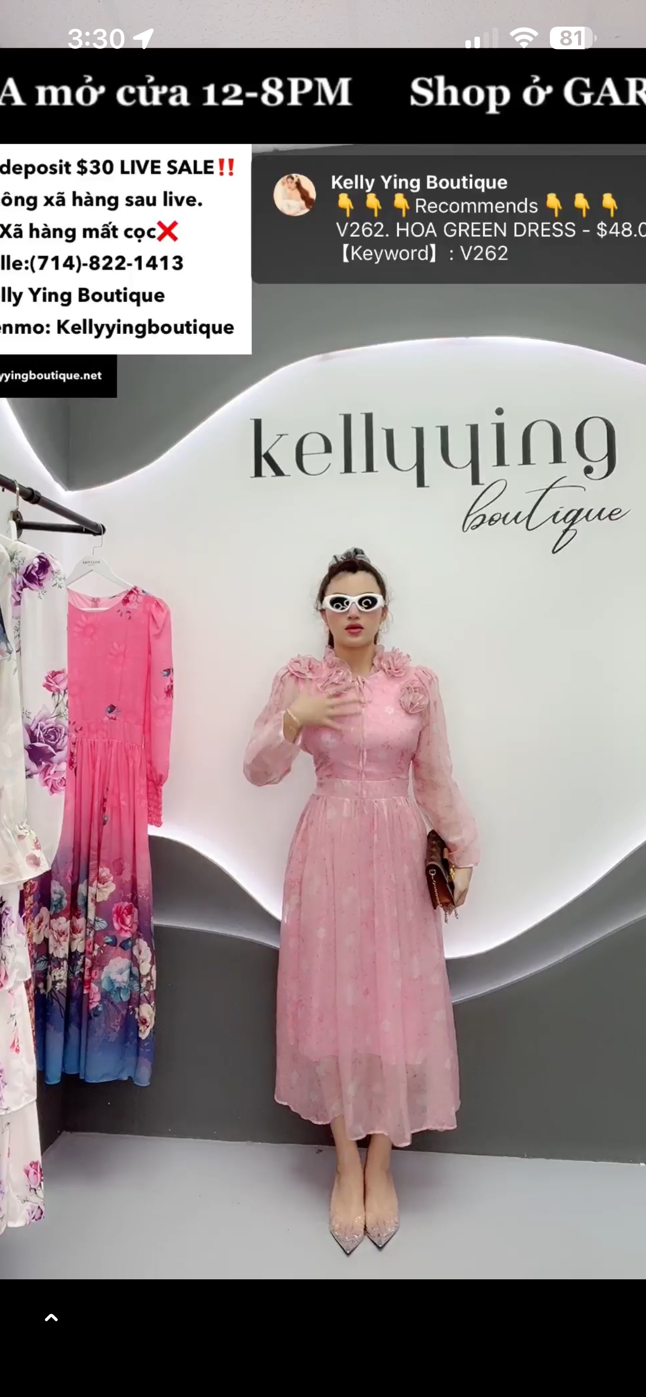 V303. HOA PINK DRESS