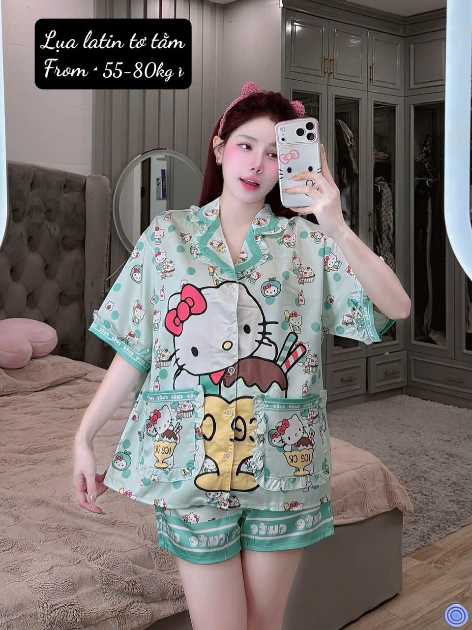 V1005. SLEEPWEAR HELLO KITTY GREEN