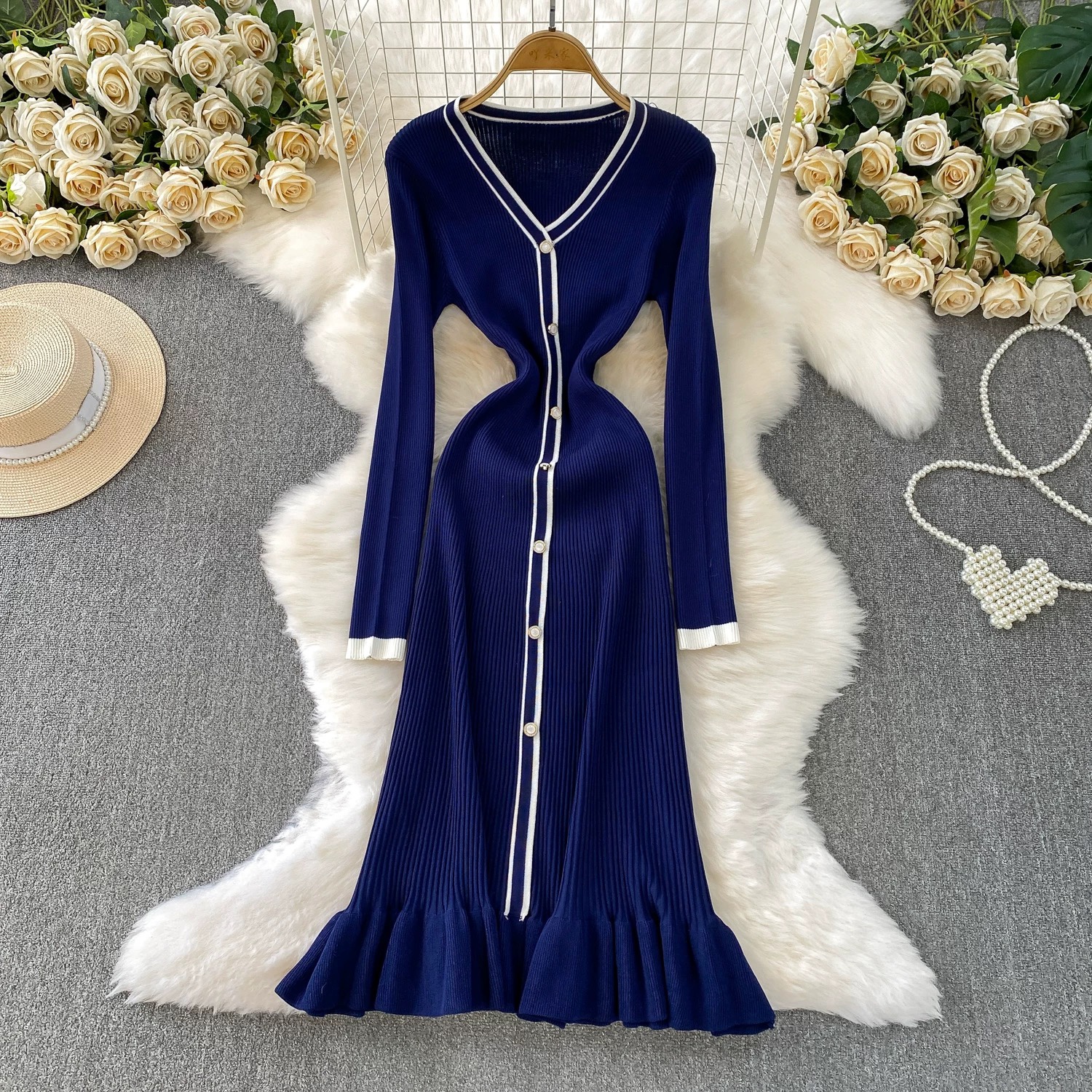 8085. DARK BLUE DRESS
