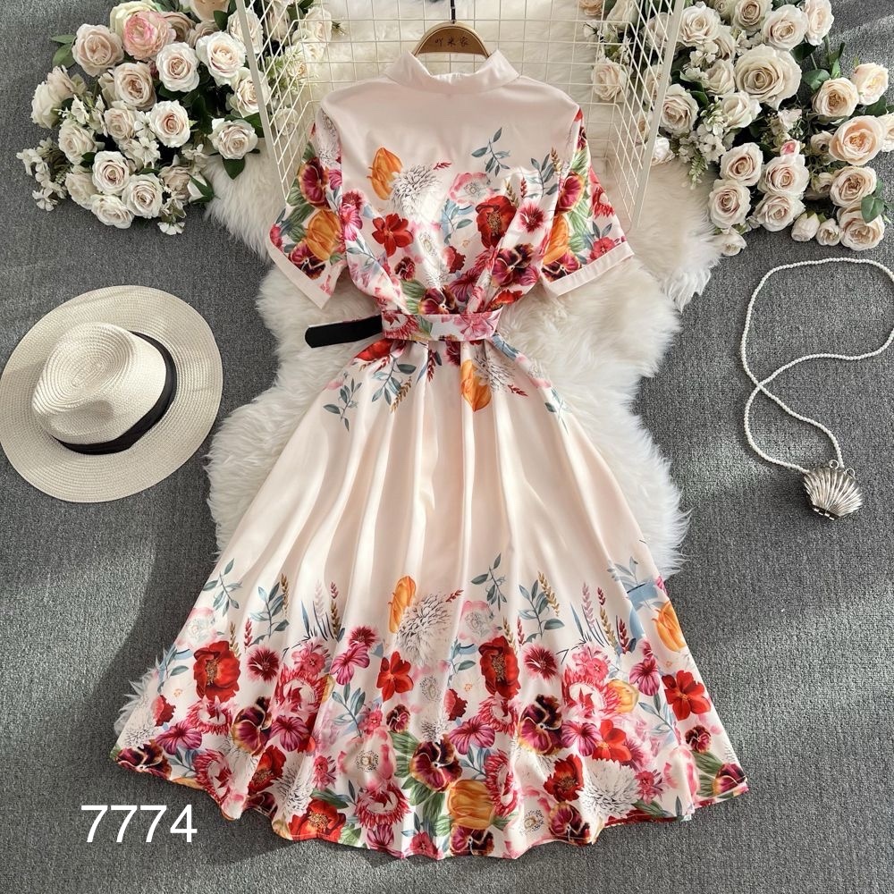 7774. FLOWER LONG DRESS  (exclusive)