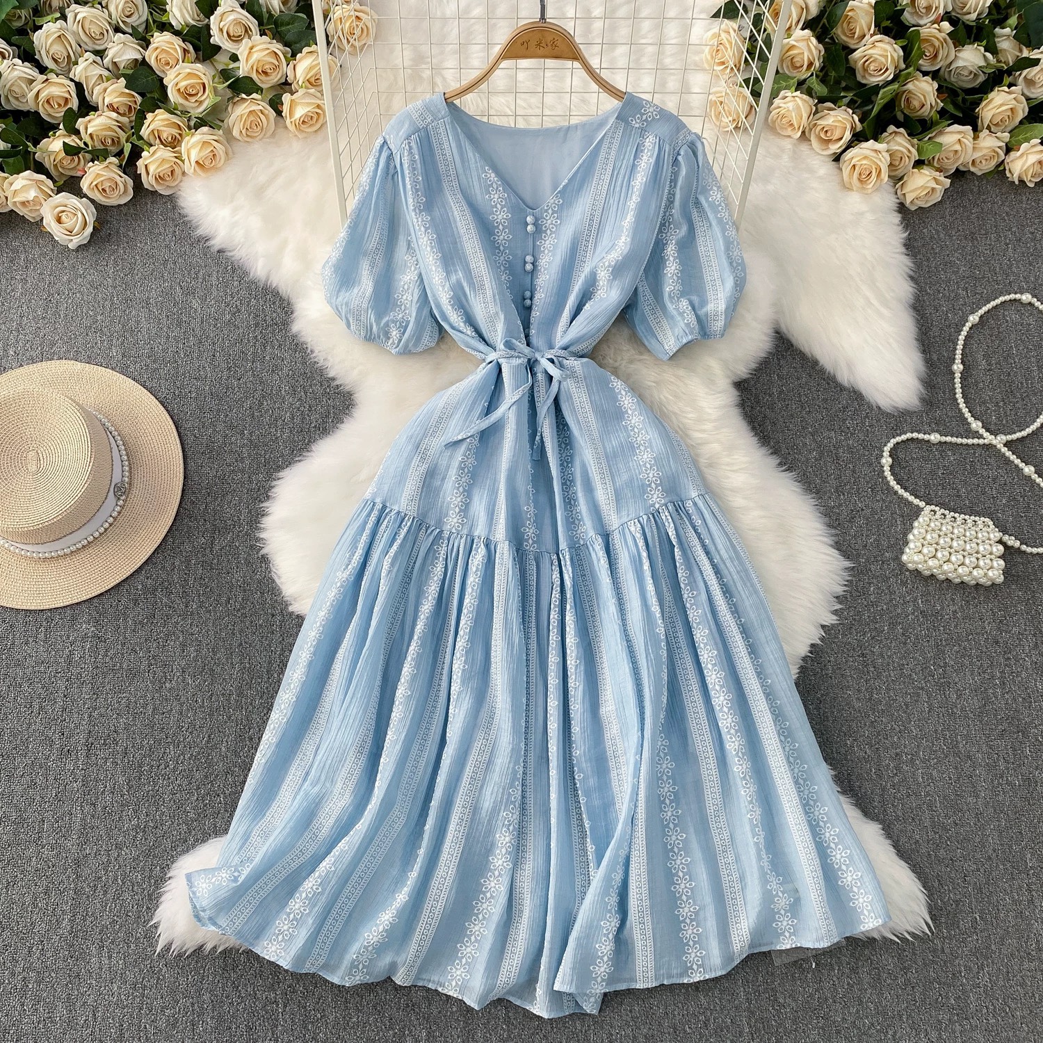 7829. BLUE LONG DRESS