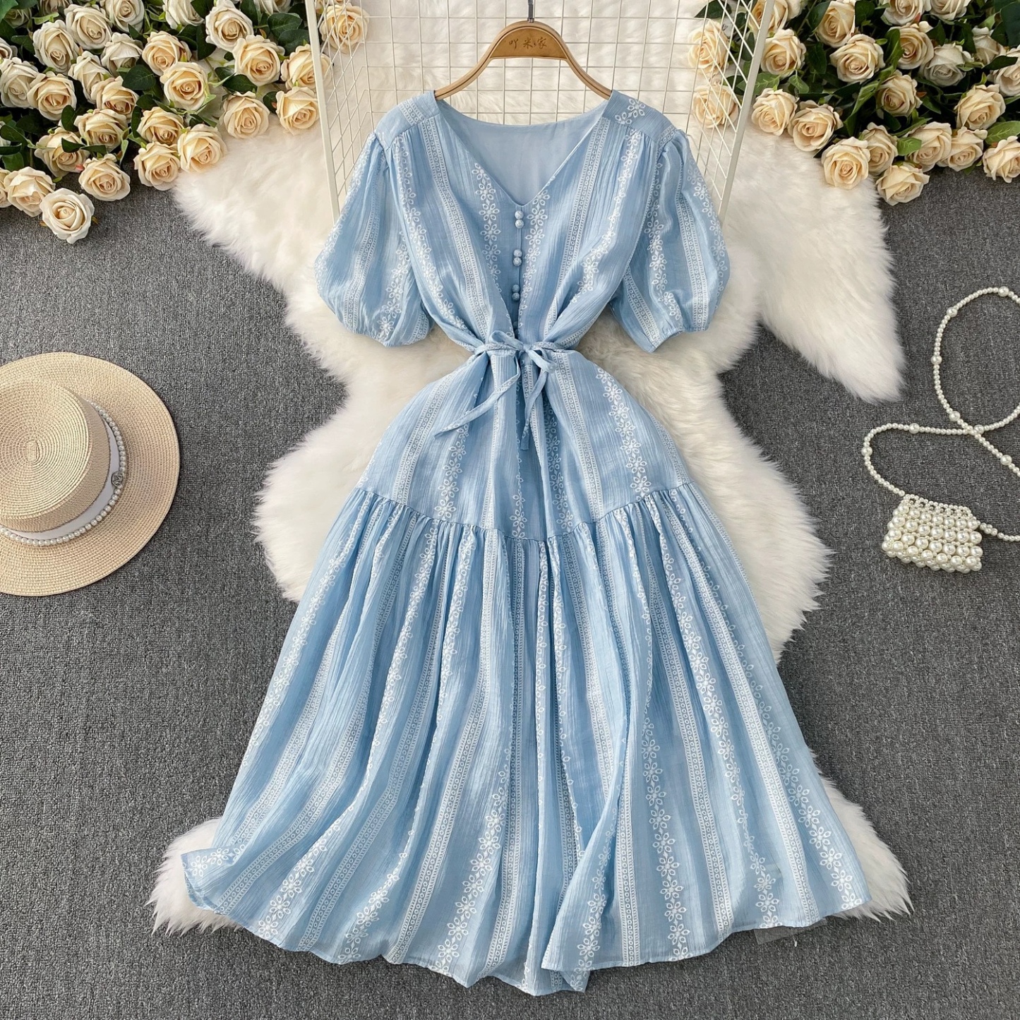 7829. BLUE LONG DRESS