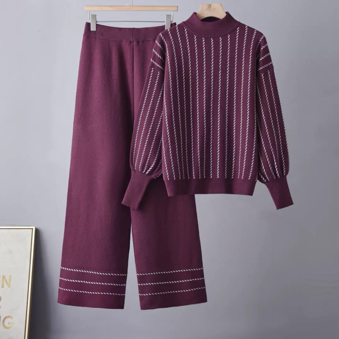 6961. SET LONG PANT KNITTED PURPLE DT