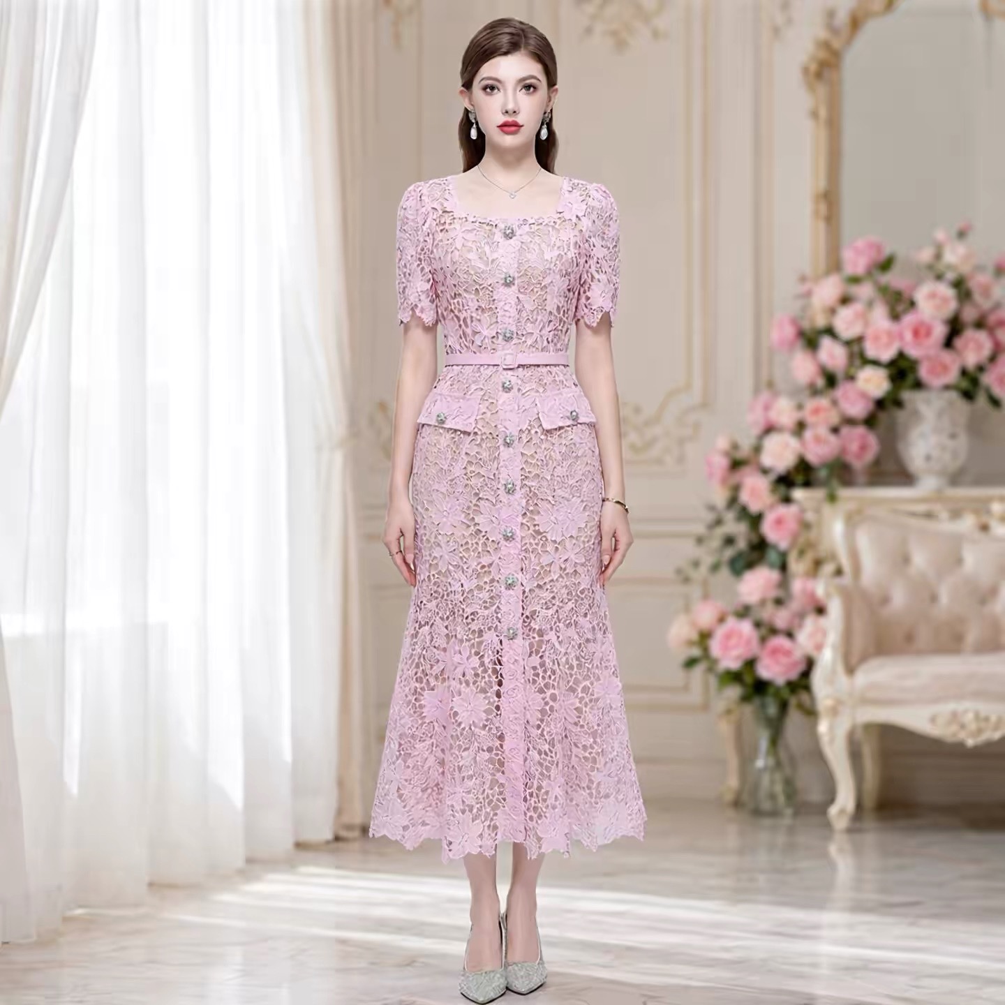 8427. LACE DRESS EXCLUSIVE PINK