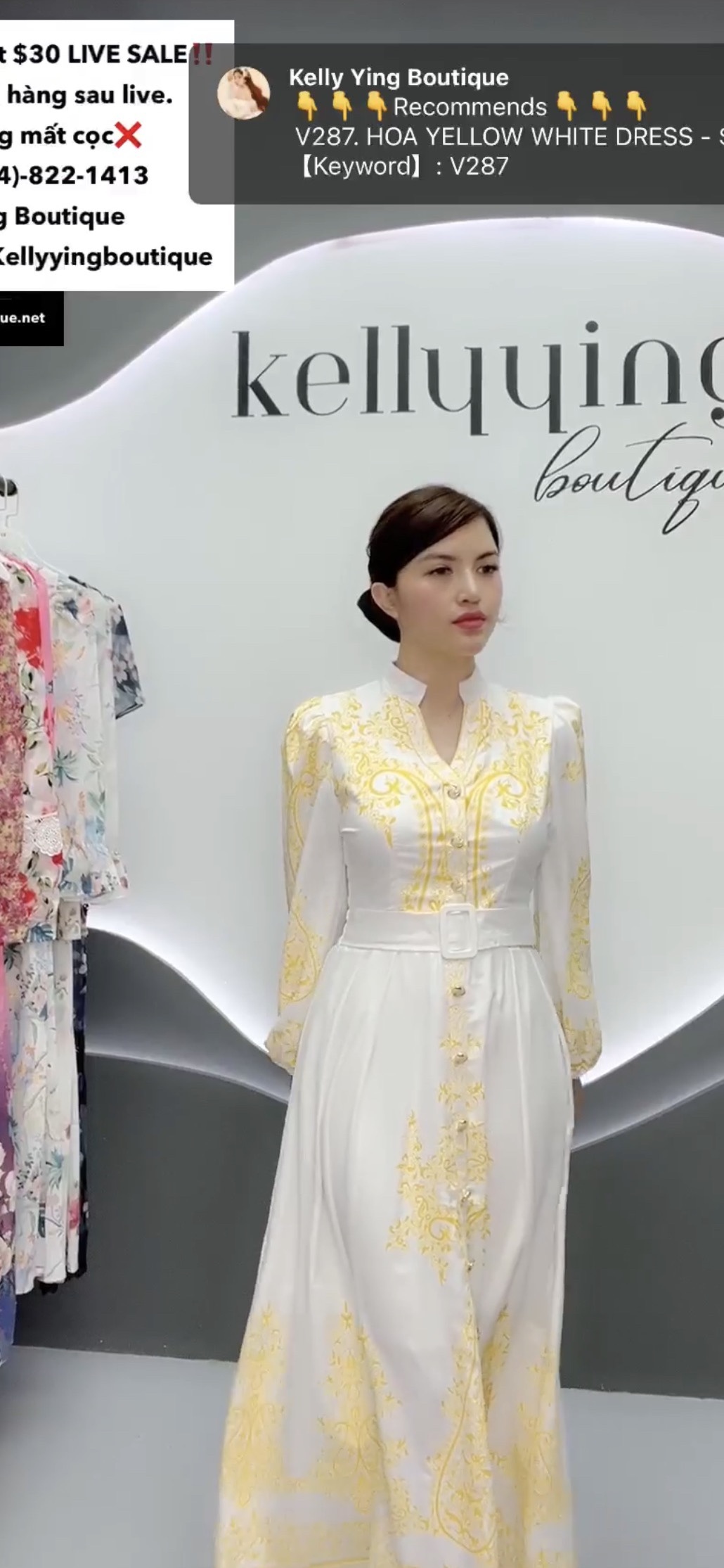 V287. HOA YELLOW WHITE DRESS