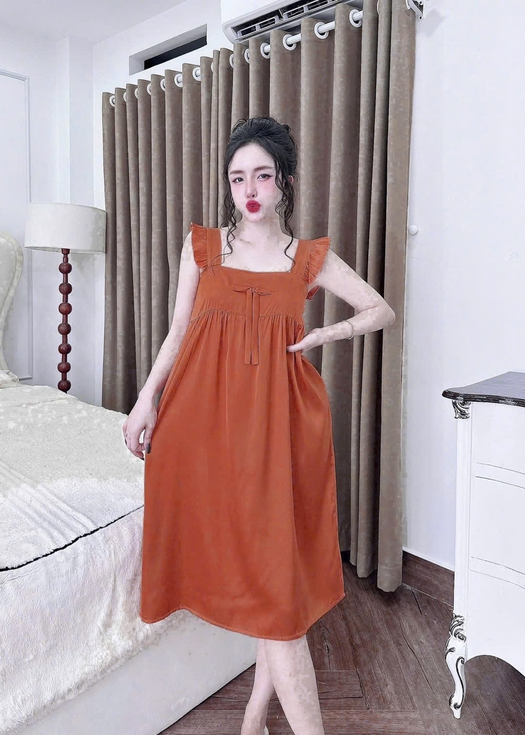 V1153. SLEEPWEAR DRESS DARK ORANGE