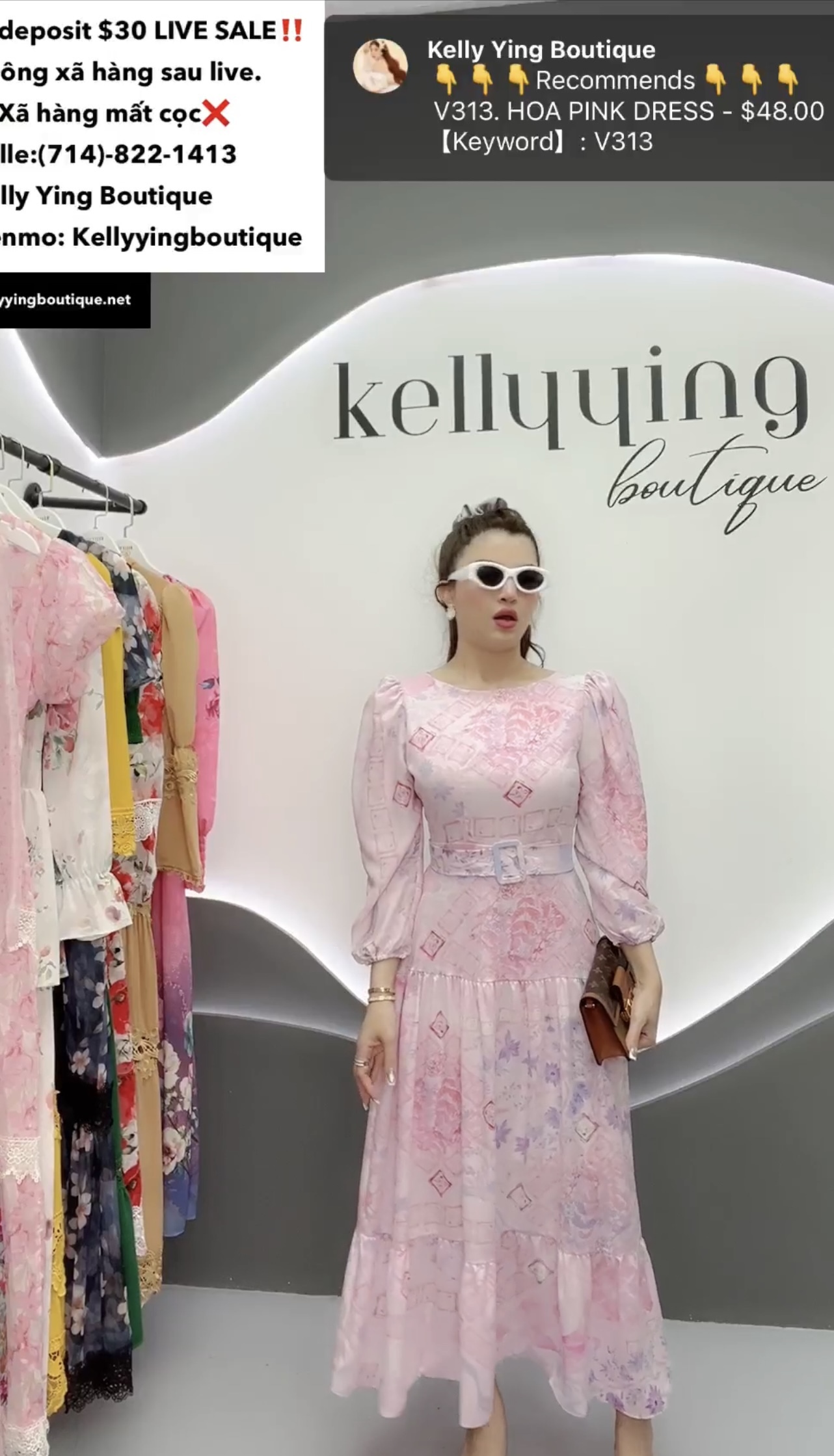 V313. HOA PINK DRESS