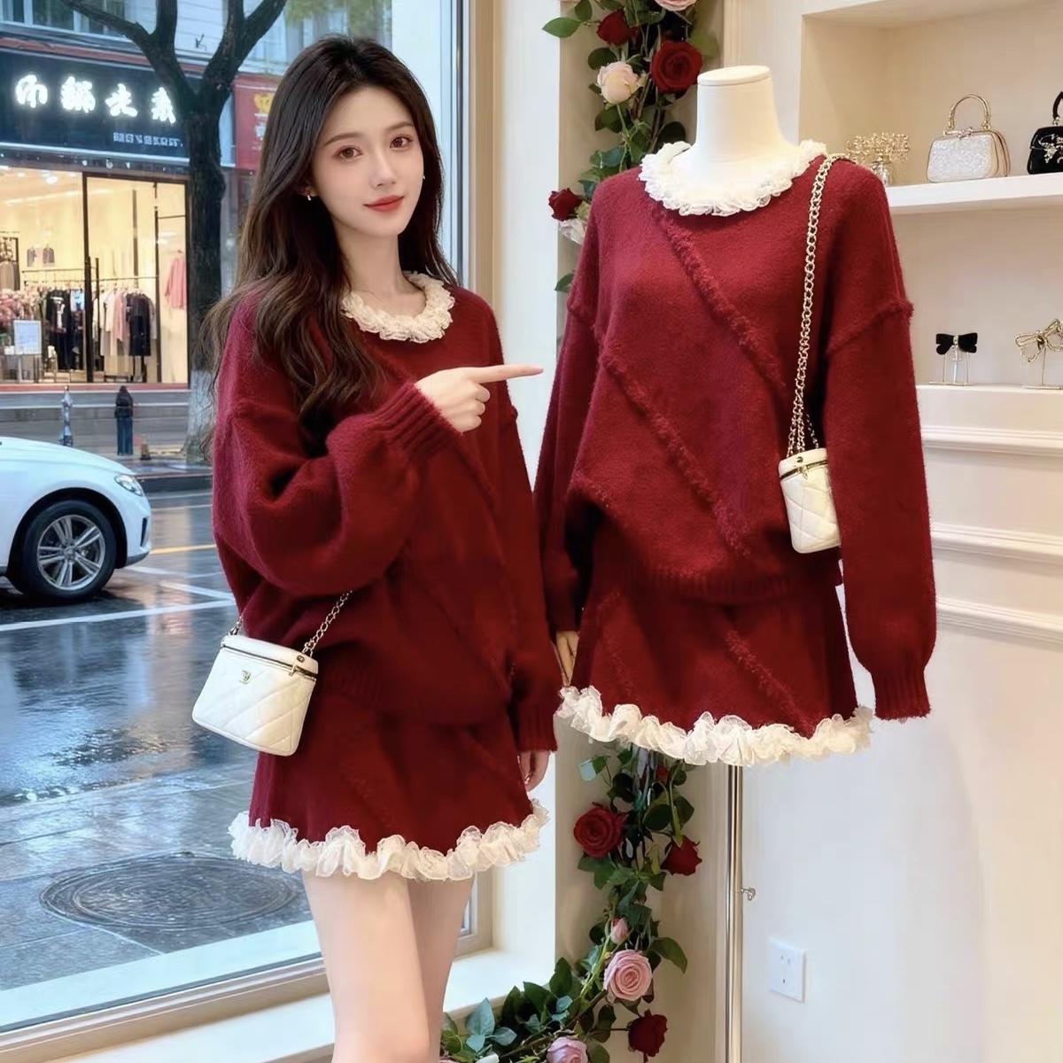 6875. SET SHORT SKIRT KNITTED RED