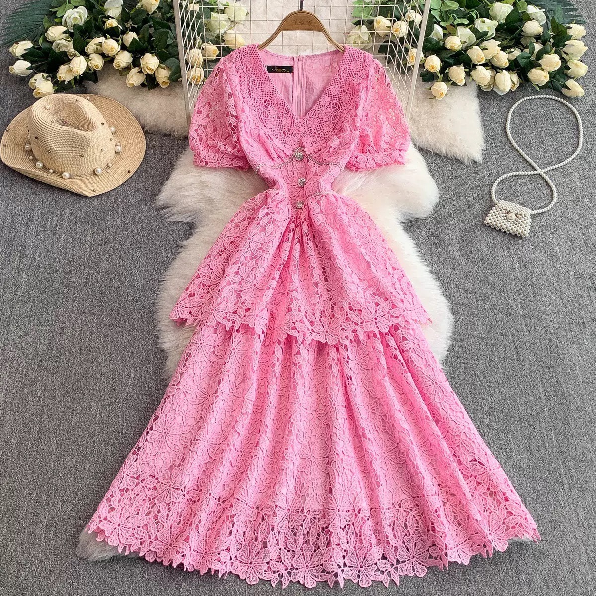 8274. LACE DRESS EXCLUSIVE PINK
