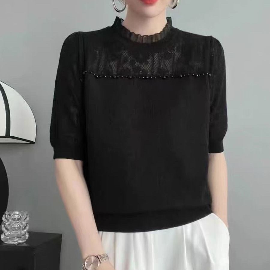 C856. LACE TOP MONGTOGHI BLACK