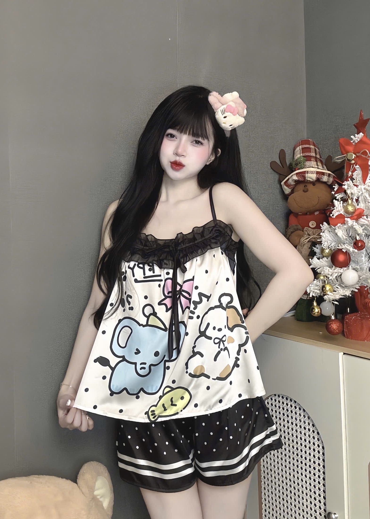 V1126. SLEEPWEAR CUTIE ANIMAL BLACK