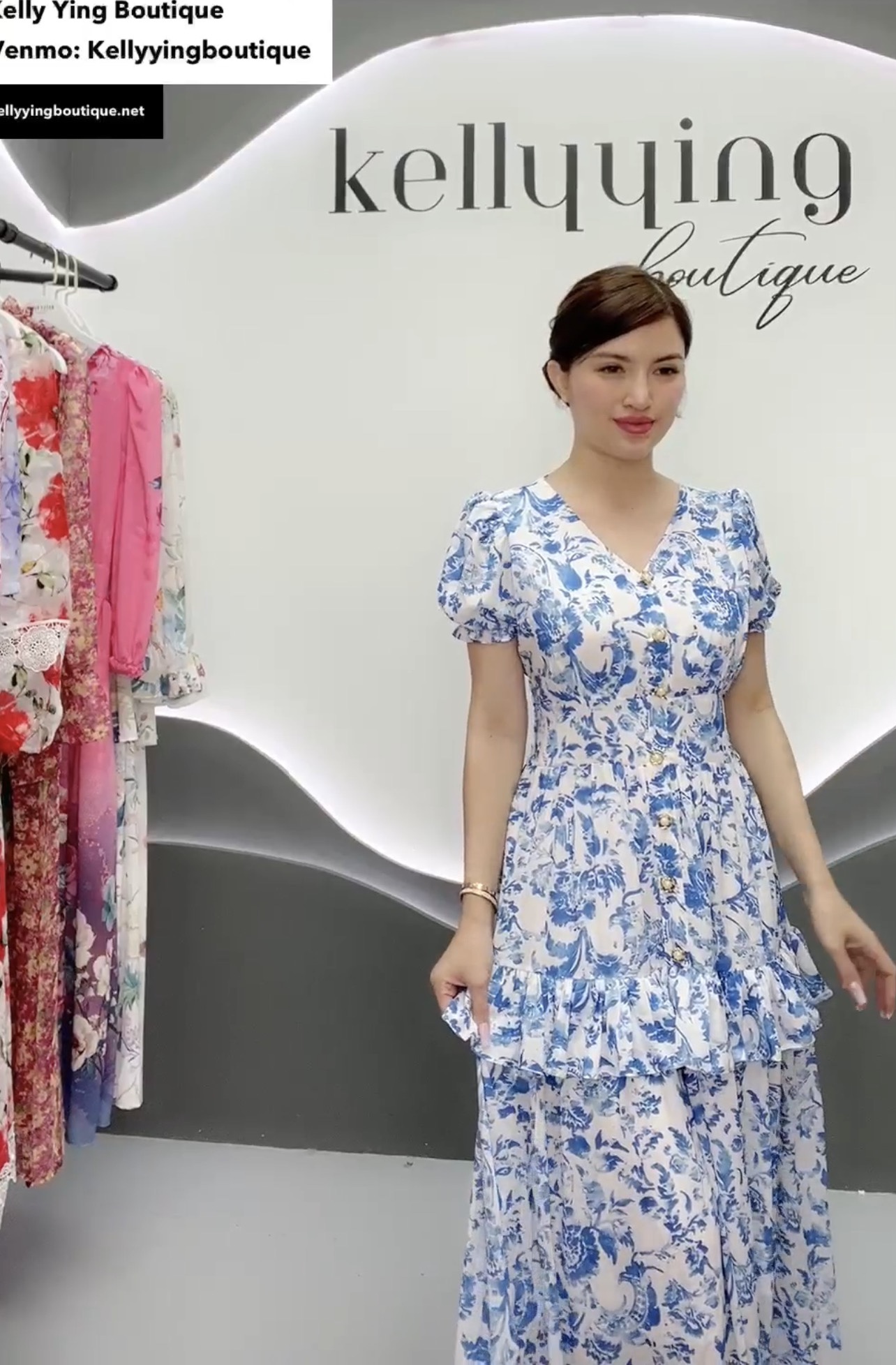 V258. HOA BLUE WHITE DRESS