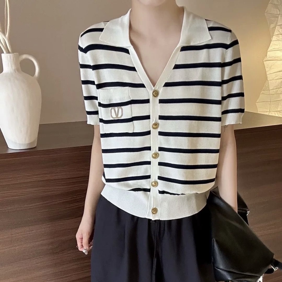 C741. STRIPE BLACK SHORT SLEEVES TOP